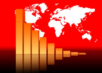 Decreasing Bar Chart - Business Data Graph With World Map