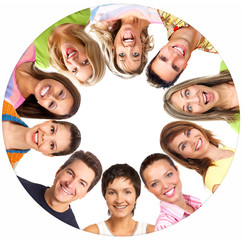 Happy smiling people. Over white background.