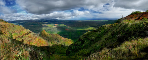 Fototapeta na wymiar Wiamea Canyon Landscape Panorama in Kauai Hawaii