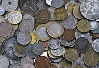 Background made of various coins