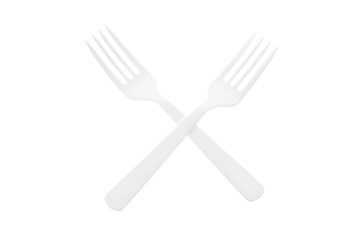 Pair of Plastic Forks on White Background