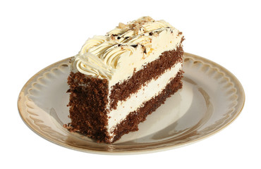 Cake on a plate on a white background.