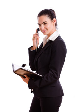 Happy businesswoman calling on mobile phone,
