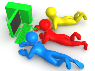 Three mens with PC. 3d