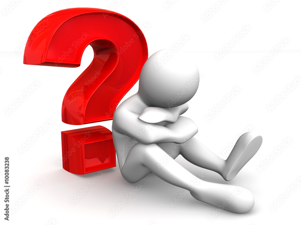 Aufkleber man with question. 3d
