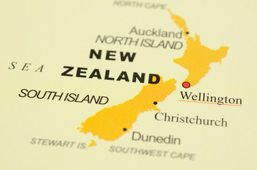 Nahaufnahme von Wellington, Neuseeland auf Karte