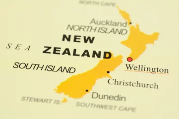 Papier Peint photo Lavable Nouvelle-Zélande Gros plan de Wellington, Nouvelle-Zélande sur la carte