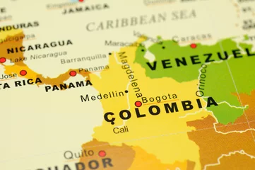 Stoff pro Meter Südamerika Nahaufnahme von Bogota, Colomiba auf der Karte