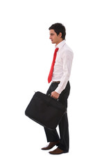 young businessman walking on white background