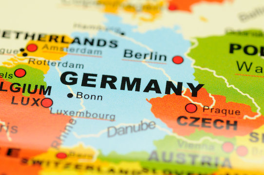 Close up of Germany on map