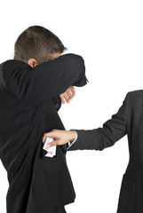 Businessman take some bribe and hide his face