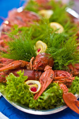 Food series: fresh boiled crawfish with beer