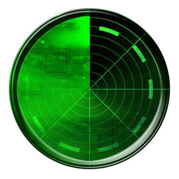 Green radar screen on a white background