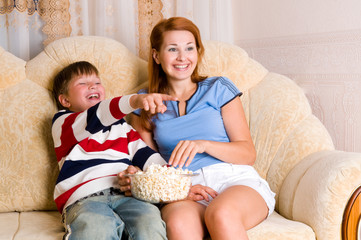Girls and the boy on sofa