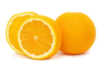 Orange and pieces isolated on white background.