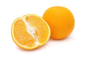 One and half oranges isolated on white background.
