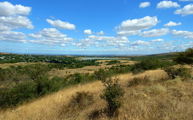 Clouds over lake on Crimea Mountains