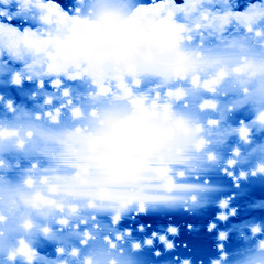 blue sky with clouds and sparkles in it