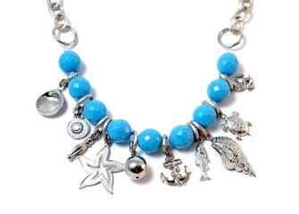 Necklace light-blue color  on white background.