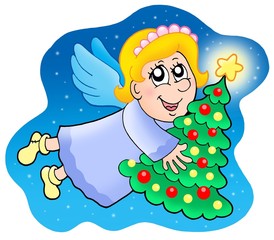 Angel holding Christmas tree