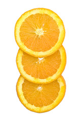Fresh orange and slices on a white bacground