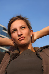 Young woman relaxing under the sun.