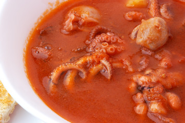 seafood tomato soup from cuttlefish,  mollusks