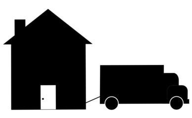 truck towing house away - foreclosure or moving