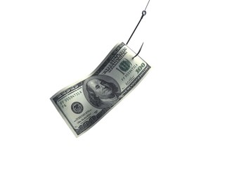 Dollar bill on a fishing hook