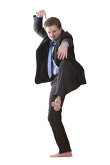 Young businessman is practicing kung-fu