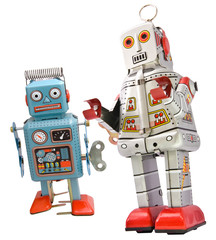 two retro robot toys