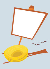 Empty bird nest with sign that can be used for sale or for rent
