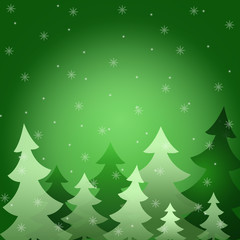 The background showing fur-trees under a snowfall. In green tone