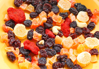 Close up of nuts and dried fruits