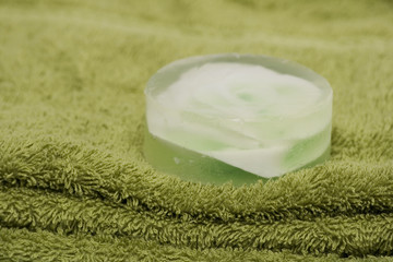 towel and spa soap in composition