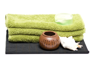 isolated soap, shells and pot