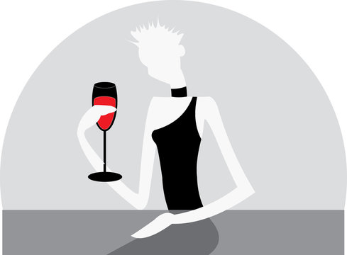 vector image of woman with bocal of red wine