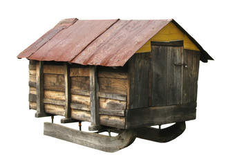 House wooden on sledge old