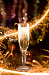 New Year card with champagne and sparkles