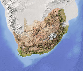 South Africa. Shaded relief map, colored for vegetation
