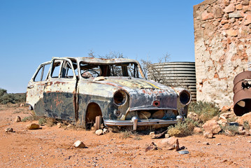 great image of an old car in the desert