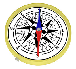 Gold compass on white background - path included