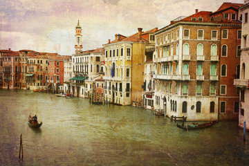 Postcard from Italy. - Gondolas Grand Canal - Venice.