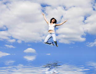 Fototapeta na wymiar expressive young woman is flying