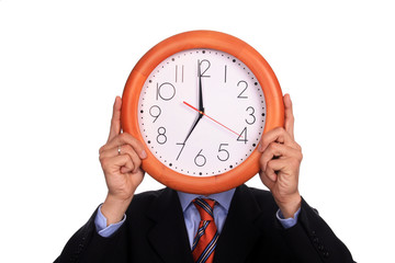 businessman with clock over white background