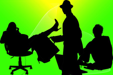 Business people over abstract background. Silhouettes.