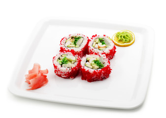 Rolls in Caviar. Isolated on White Background