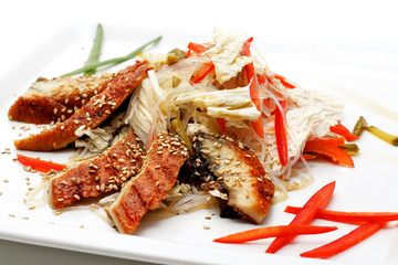 Fish Plate with Vegetables. Isolated on White Background