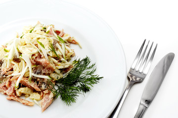 Salad Comprises Chopped Ham, Cucumber and Cheese