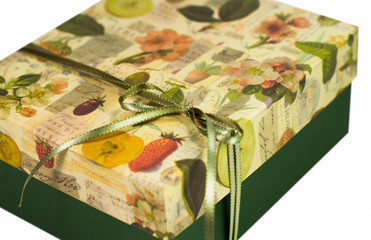 closeup of green gift box with bow